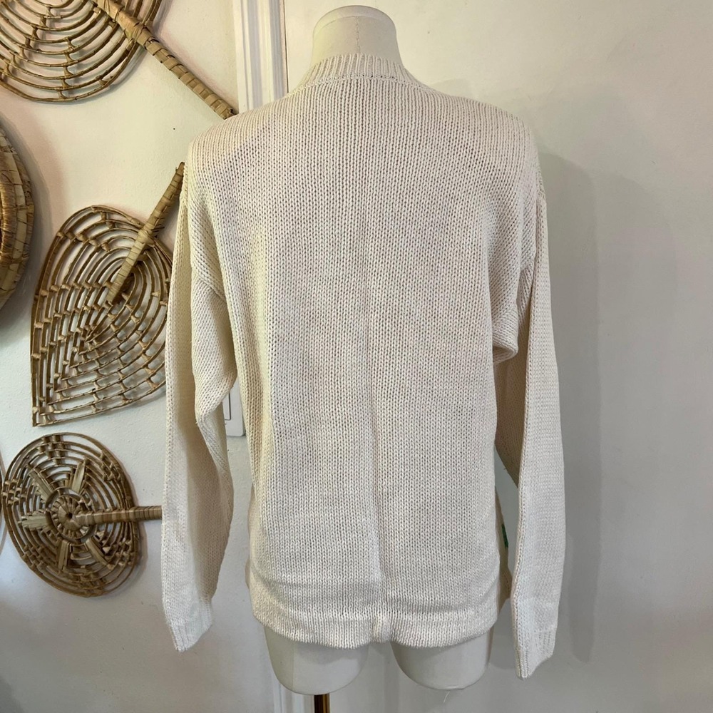 Vintage Cream Cotton Knit Floral Intarsia Sweater Popcorn Stitch Large - Picture 7 of 7